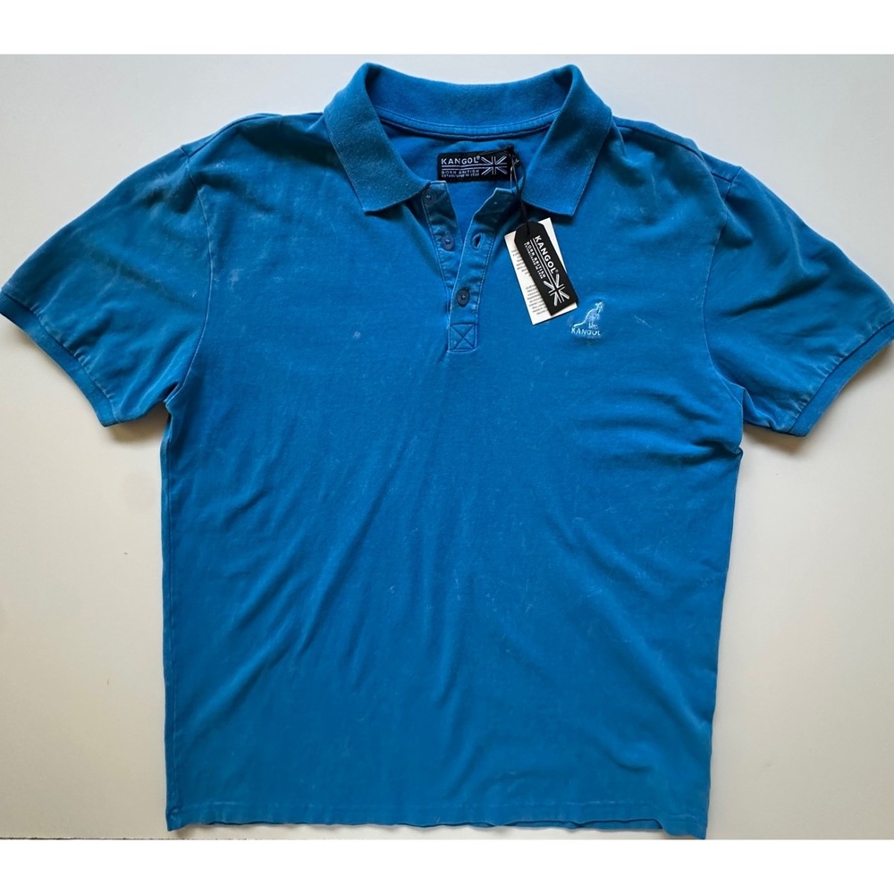 Kangol Mens Raised on the Streets of New York Pique Polo Shirt Blue Size Large